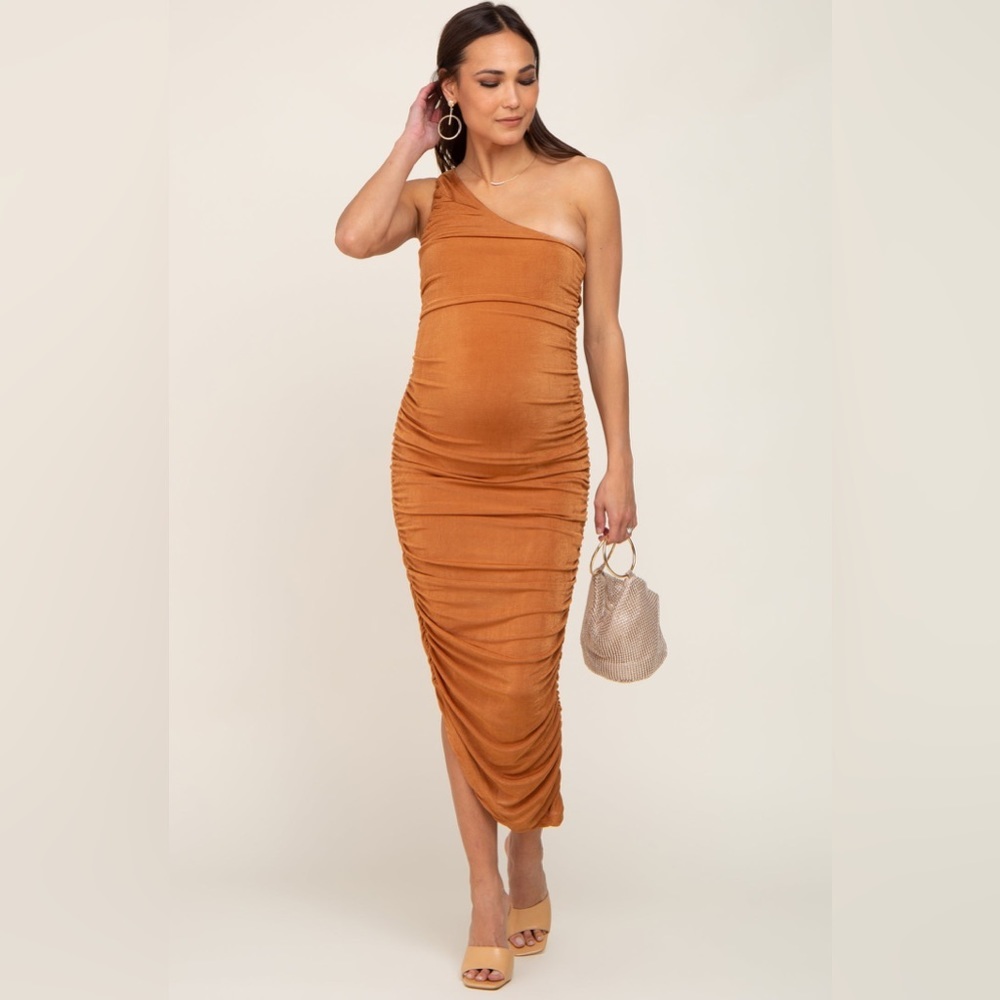 Pinkblush rust ruched one shoulder bodycon midi dress nwot